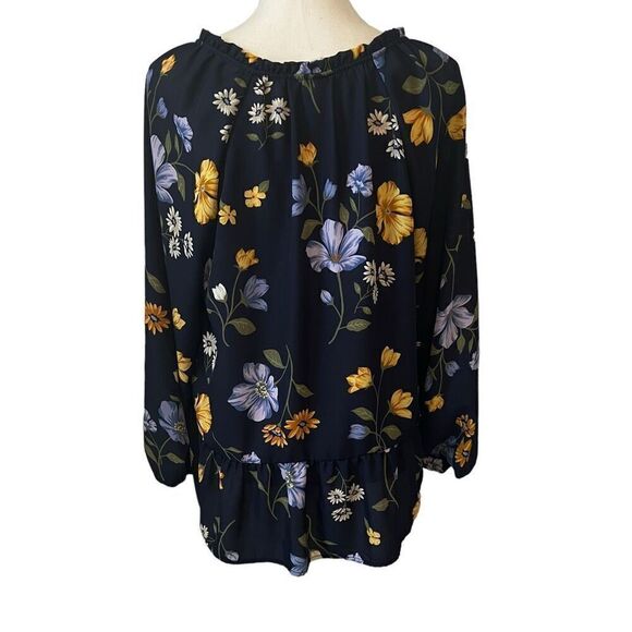 Old Navy Navy Blue Floral Blouse Tunic Size Large - Picture 4 of 7